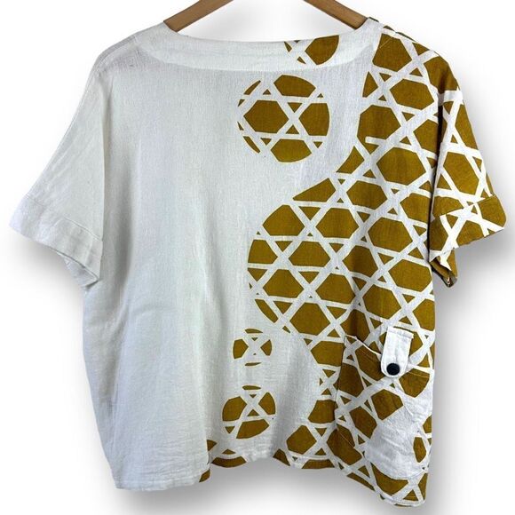 Mona Lisa Womens Button Up Shirt Blouse Top Short Sleeve Mustard Yellow Medium - Picture 2 of 14